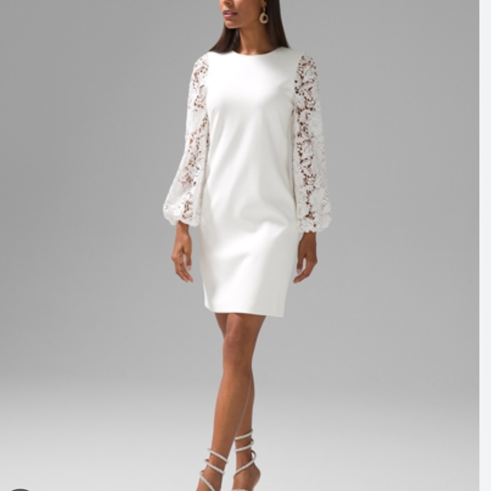 White House Black Market - White Lace Sleeve Dress (size 8)